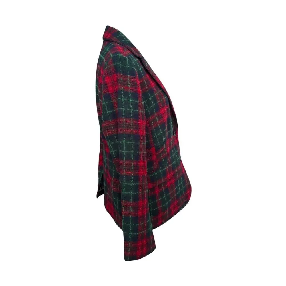 Talbots Blazer Womens 14 Red‎ Wool Plaid Aberdeen Dog Print Lined Holiday $169